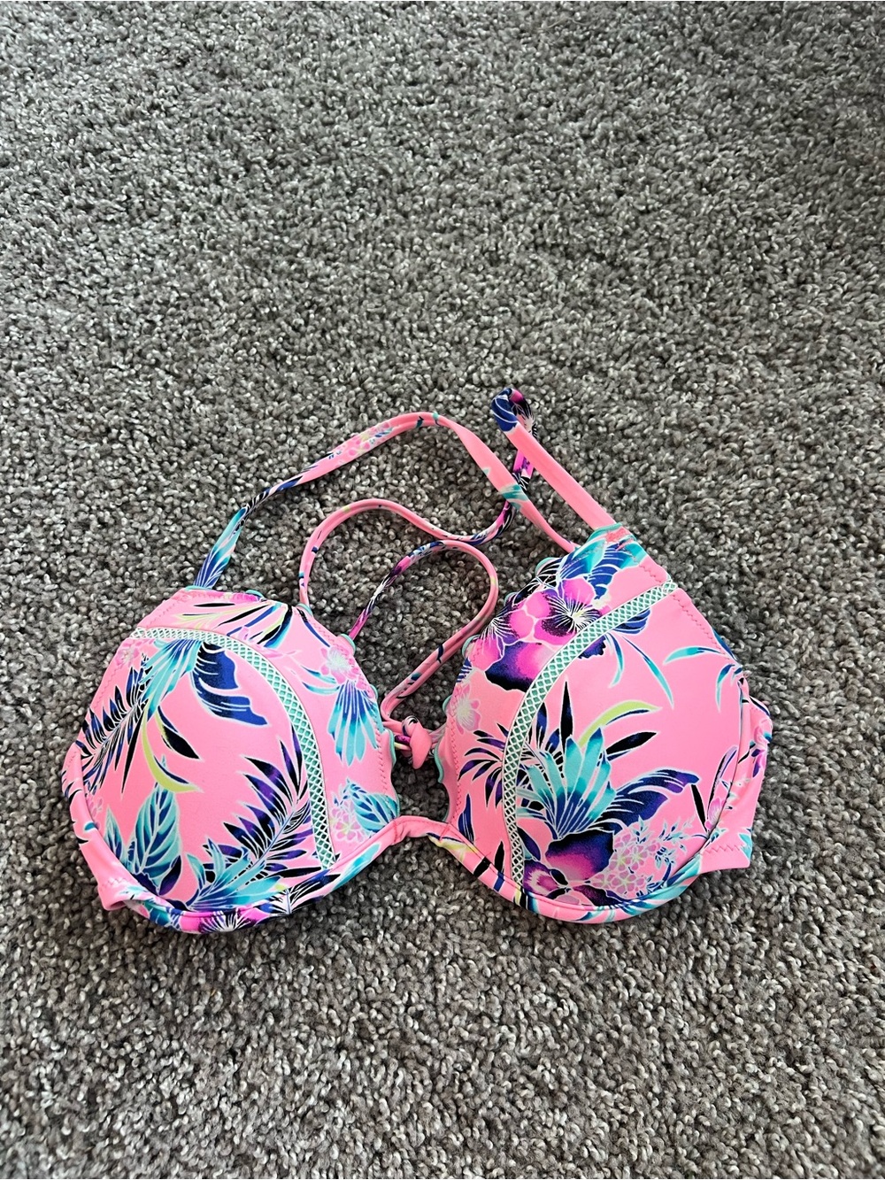 Women's Pink Tropical Print Padded Bikini Top